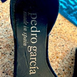 Pedro Garcia wedge sandals with Velcro ankle strap. 4” heel, 2” platform